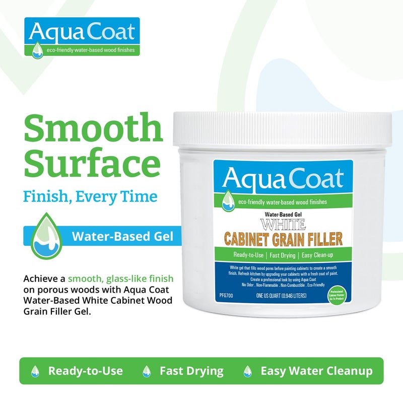 AquaCoat Aqua Coat Water-Based White Cabinet Wood Grain Filler Gel â€“ Fast Drying, Low Odor White Wood Filler, Sandable & Paintable for Interior & Exterior Repairs, Upgrades & Restorations â€“ 32 oz - Image 2